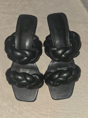 H&M Black Braided Strap Slide Sandals